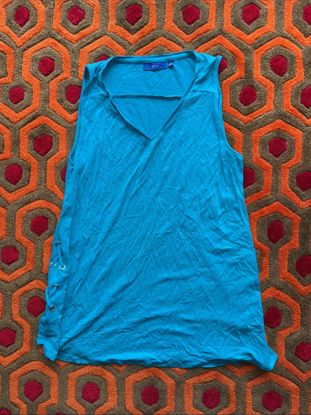MAKE OFFER! Apt. 9 Bright Teal V-Neck Sleeveless Top with Side Lace-Up Sm